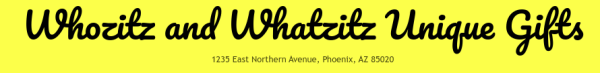 Whozitz and Whatzitz Unique Gifts and Cards LLC Logo