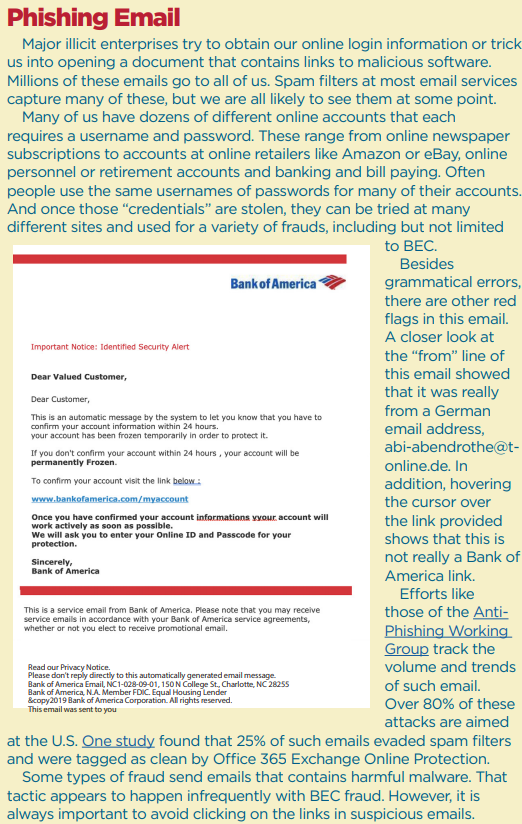 BEC Phishing Scam example showing phishing letter