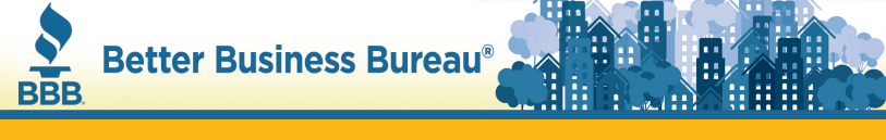 Better Business Bureau header with skyline and logo