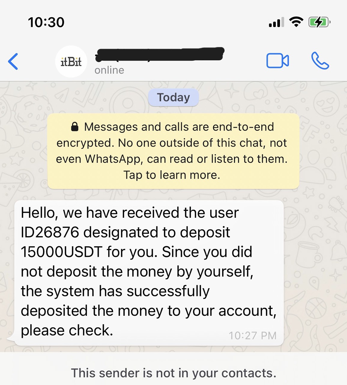 Text message from crypto scammer