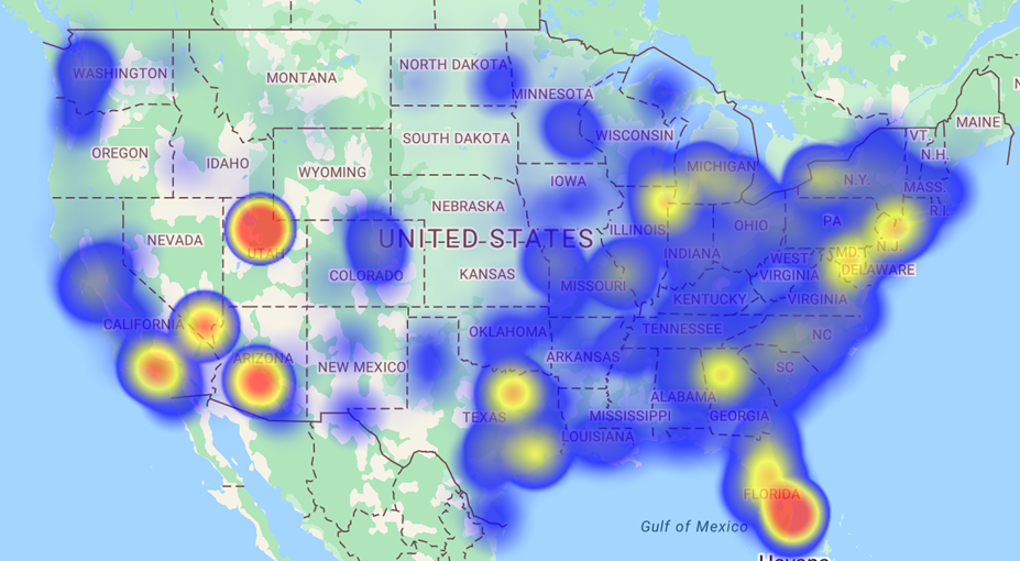 Heatmap showing complaints by business location. 