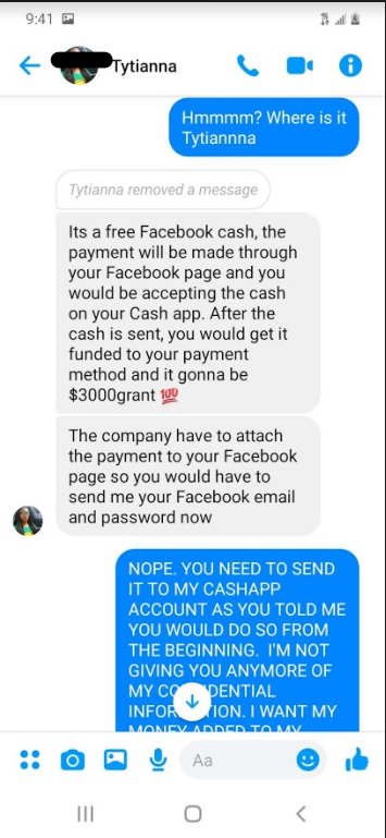 Text message from gift card payment scammer 3