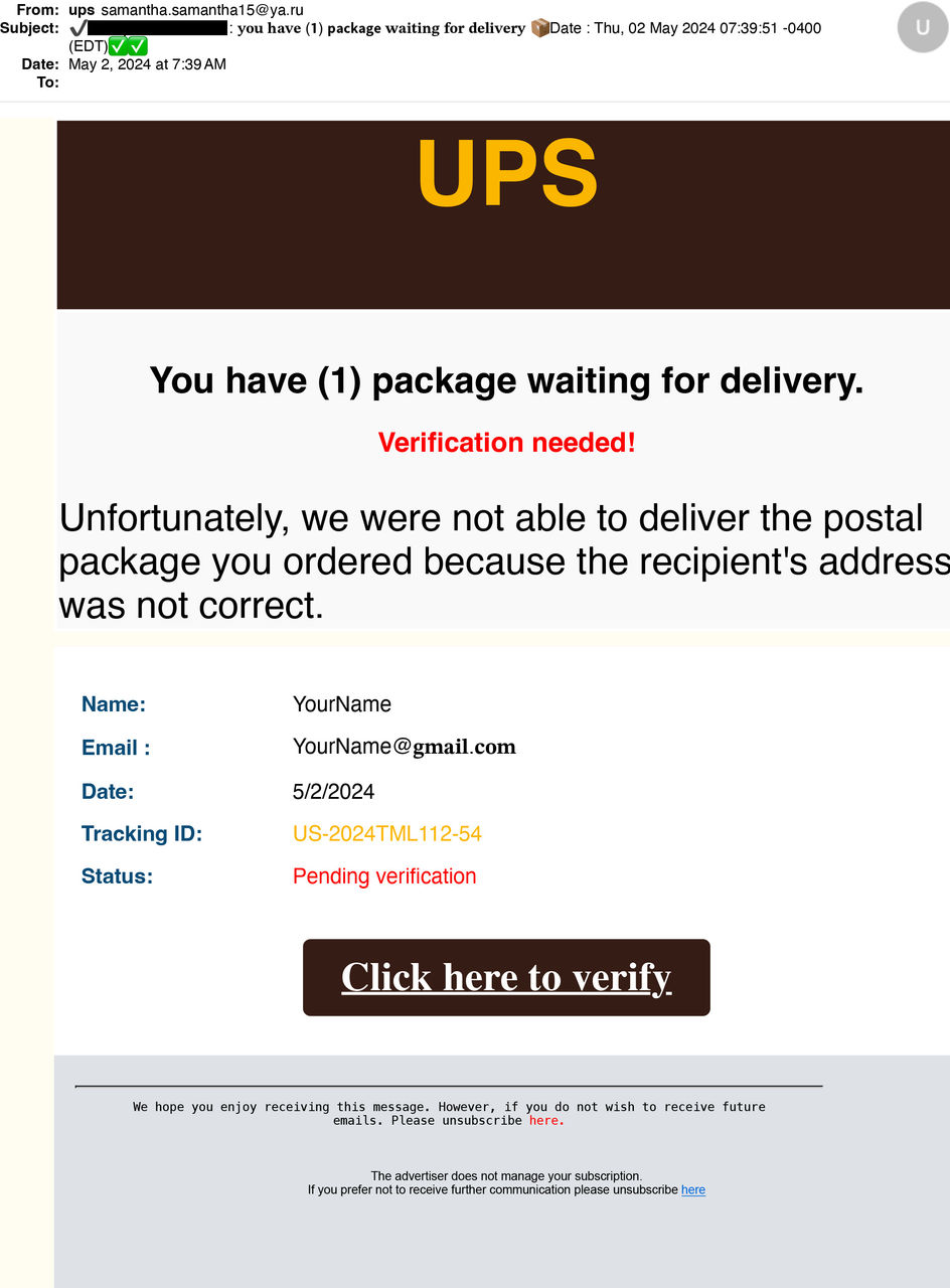 package delivery phishing scam