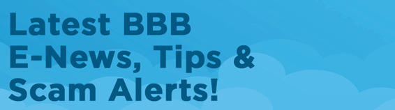 Moving Graphic displaying paper airplane animation prompting consumers to sign up for BBB e-news