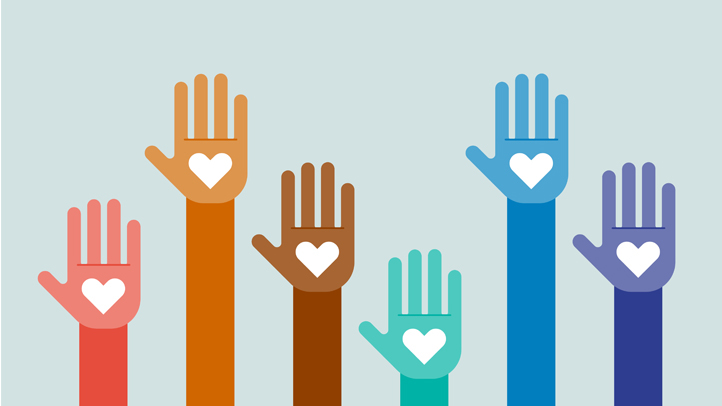 multi-color charity volunteer hands