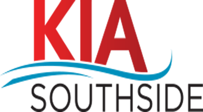 white background with kia written in red with blue wavy lines under the word and southside under the lines written in black
