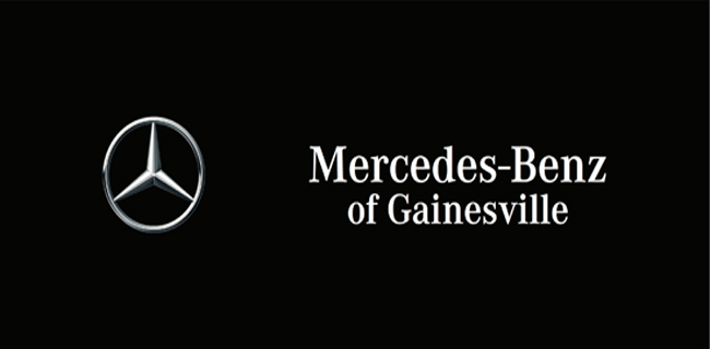 on black background is written mercedes-benz of gainesville with their logo a circle with tri tip star like symbol