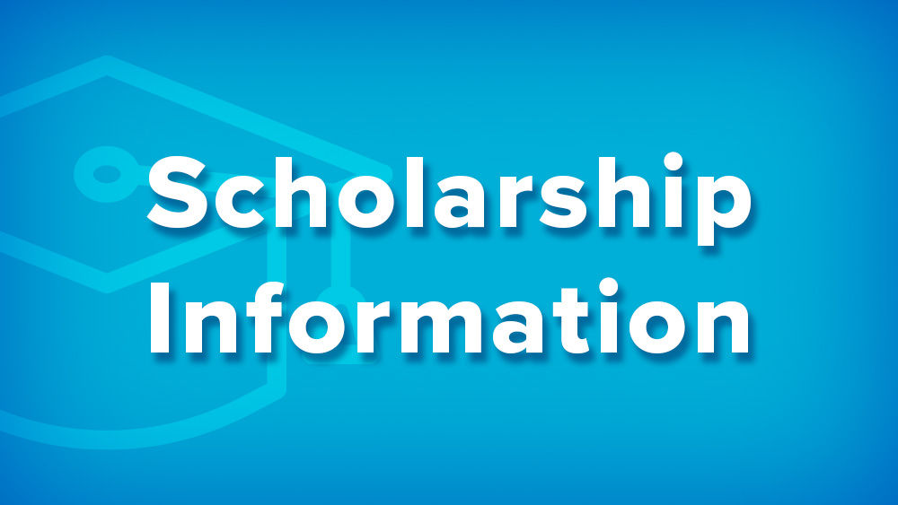 Blue image with light blue torch icon with white text "Scholarship Information"