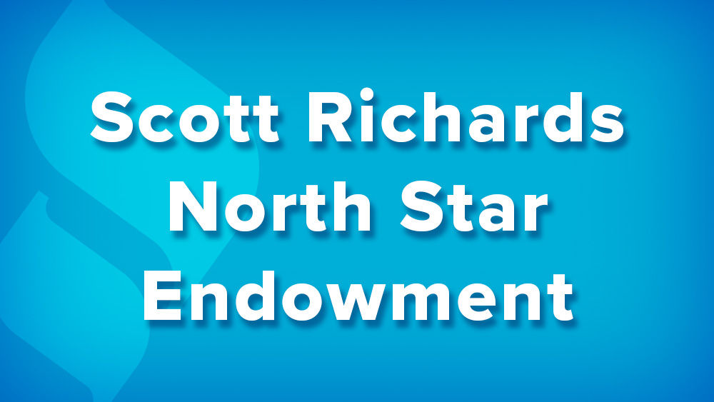 Blue image with light blue torch icon with white text "Scott Richards North Star Endowment"