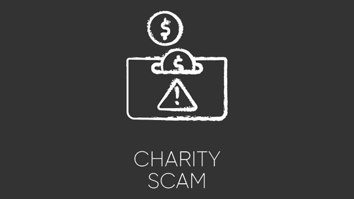 Charity scam chalk icon. Sham charity. Fake donation request. False fundraiser. Money theft. Online fraud. Cybercrime. Malicious practice. Fraudulent scheme. Isolated vector chalkboard illustration - stock vector