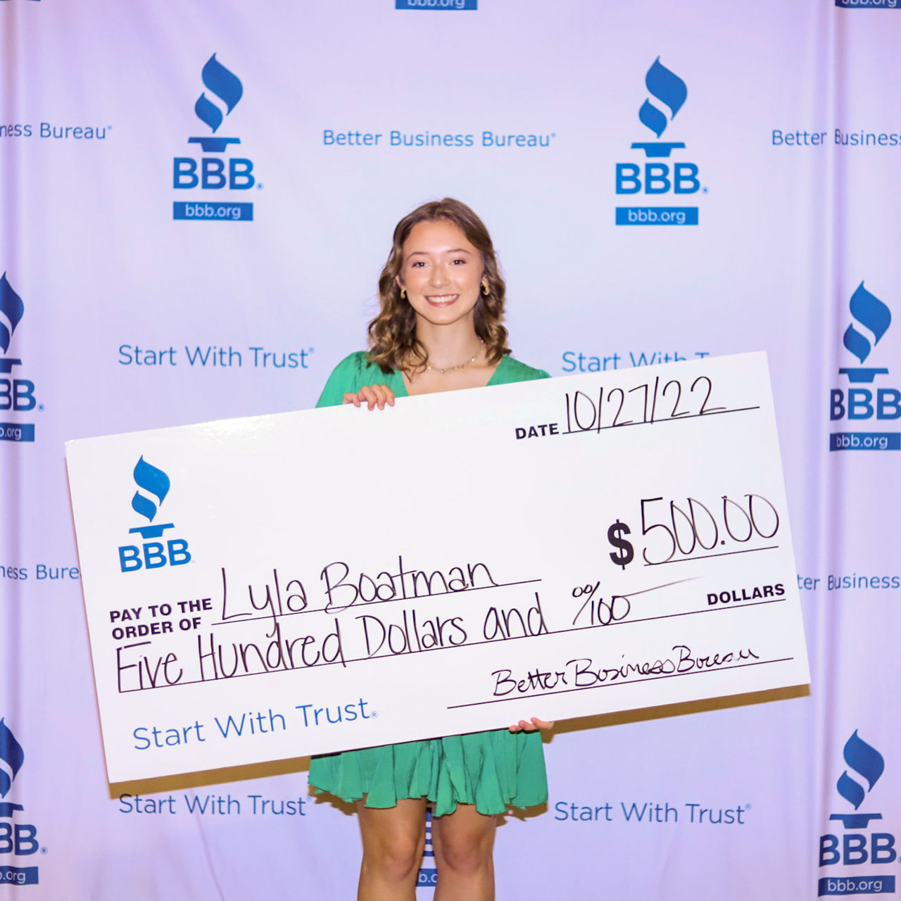 Lyla Boatman Photo with Check