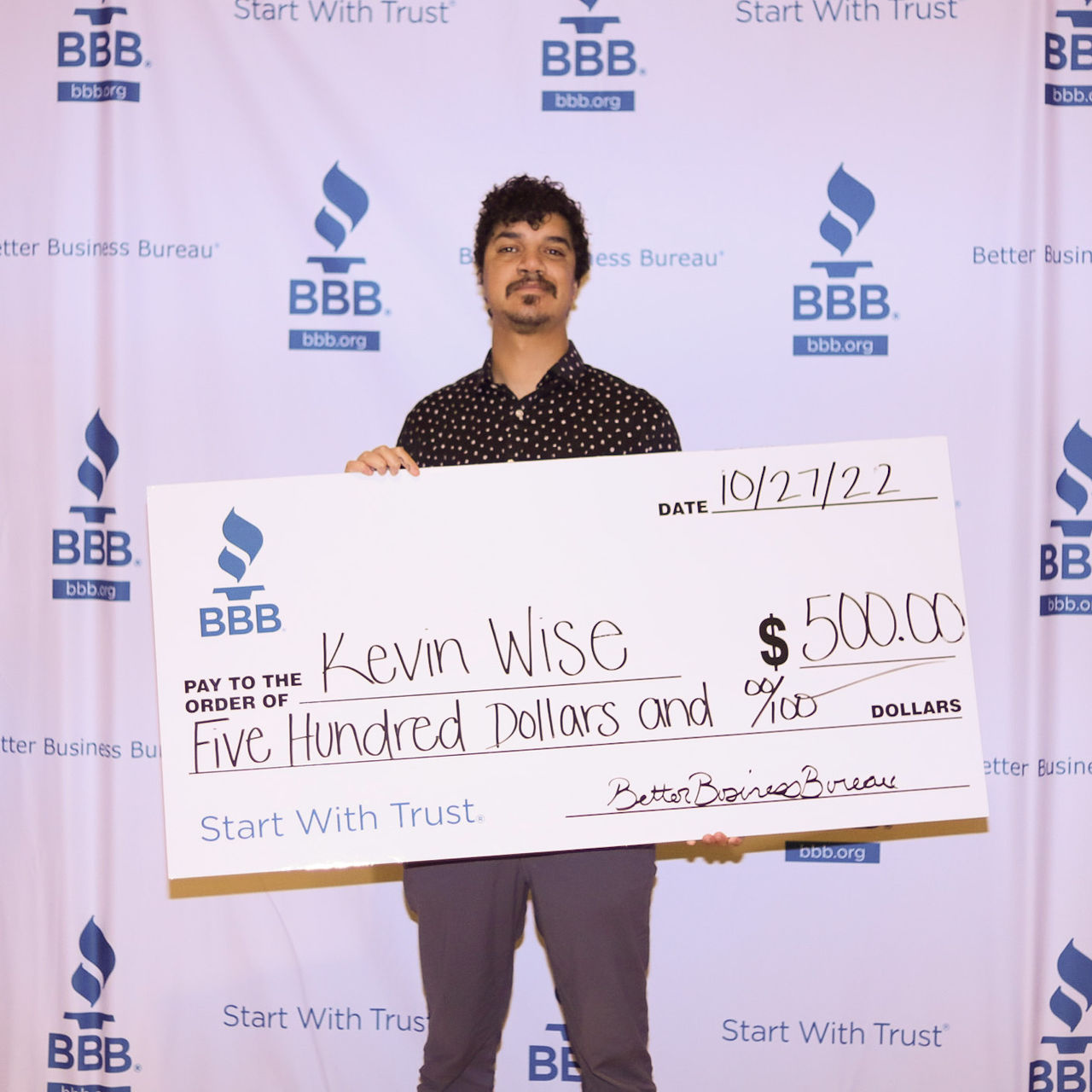 Kevin Wise with Check Photo