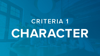 criteria 1 character white on blue background