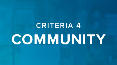 criteria 4 community white on blue background